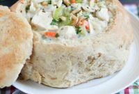 Hearty Creamy Chicken & Wild Rice Soup in Homemade Bread Bowls