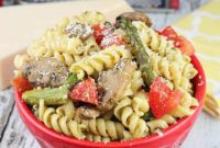 Vibrant Pesto Pasta with Roasted Asparagus and Mushrooms