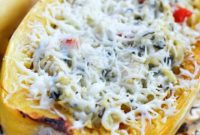 Baked Spinach Artichoke Spaghetti Squash Boats