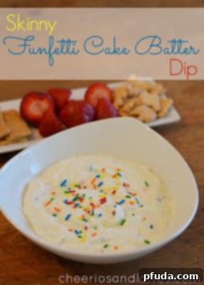 Skinny Funfetti Cake Batter Dip, a lighter sweet dip with sprinkles and dippers