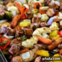 Spicy Balsamic One-Pan Chicken and Roasted Vegetables 2 Sheet Pan Spicy Balsamic Roasted Chicken & Veggies: a healthy, gluten-free, paleo, and clean-eating dinner packed with fiber-filled veggies and lean chicken, all tossed in a spicy balsamic sauce and baked on one sheet pan.