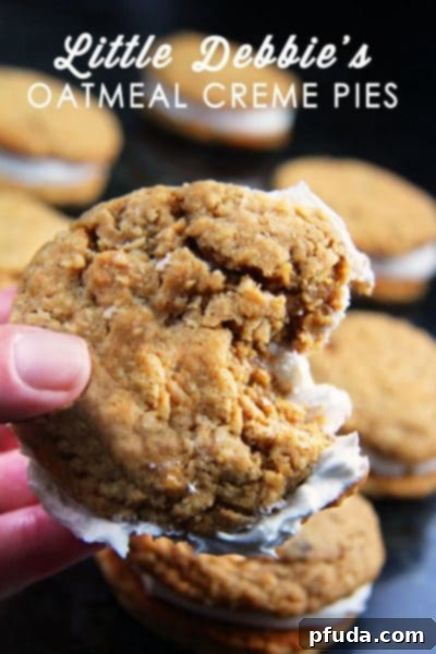 Soft and chewy Little Debbie's Oatmeal Creme Pies with sweet cream filling, a nostalgic copycat.