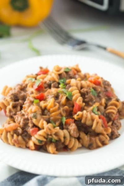 A healthier slow cooker version of the classic Hamburger Helper meal, creamy and comforting.