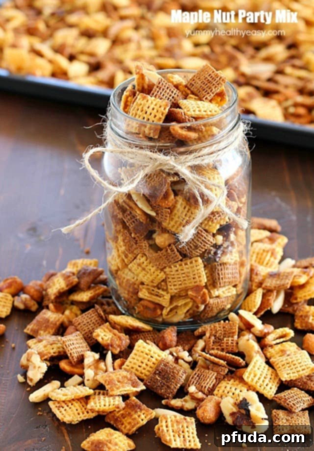 Sweet and savory Maple Party Nut Mix, a crunchy and addictive snack perfect for any potluck or party.