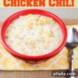 Creamy White Chicken Chili in a bowl, ready to eat.
