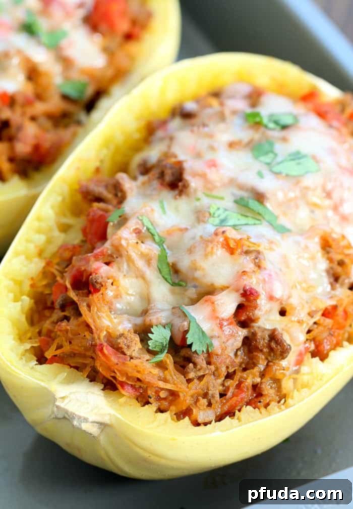 Low Carb Taco Stuffed Spaghetti Squash - Easy to Make & Delicious! Perfect for a healthy family dinner.