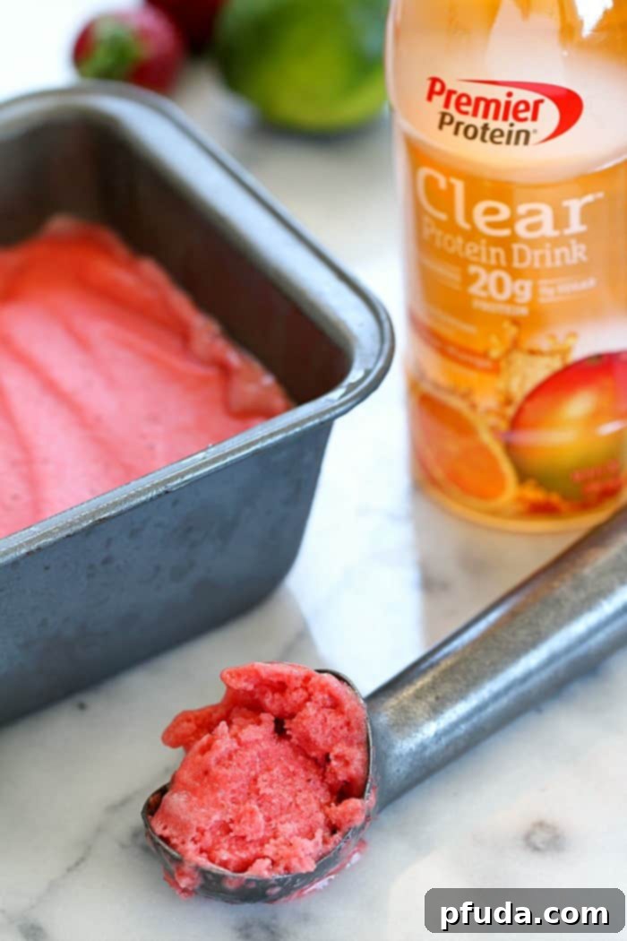 Get ready for a flavor explosion when you try this Easy Strawberry Sorbet Recipe! Only a few ingredients and a blender needed for this delicious, healthier treat! #AD