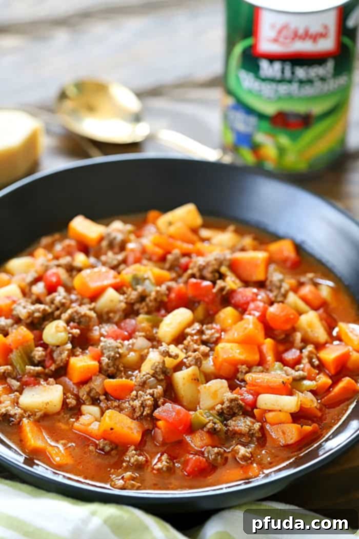 A delicious and hearty Easy Vegetable Beef Soup recipe, perfect for sneaking vegetables into kids' diets. This quick and easy soup is incredibly flavorful and a family favorite.