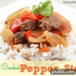 Melt in Your Mouth Pepper Steak 2 A delicious Slow Cooker Pepper Steak recipe image with tender beef and colorful peppers.