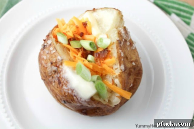 A selection of delicious toppings for baked potatoes, including butter, sour cream, chives, and bacon.