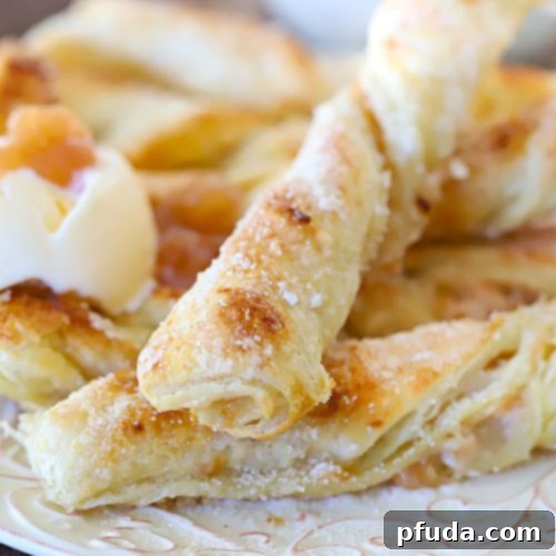 Cinnamon Apple Strudel Spirals 7 Apple Strudel Twists with a side of vanilla cream.