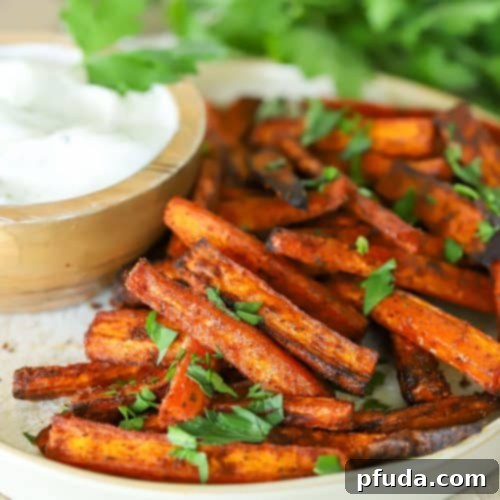 Air Fryer Carrot Fries with a side dip.