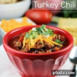 A delicious bowl of Slow Cooker Turkey Chili ready to be served
