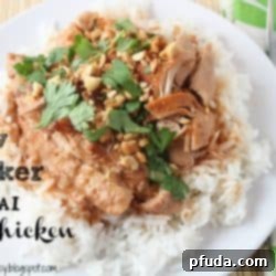 Close-up of Slow Cooker Thai Chicken in a bowl