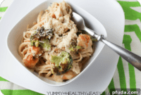 Lighter Creamy Chicken and Broccoli Alfredo