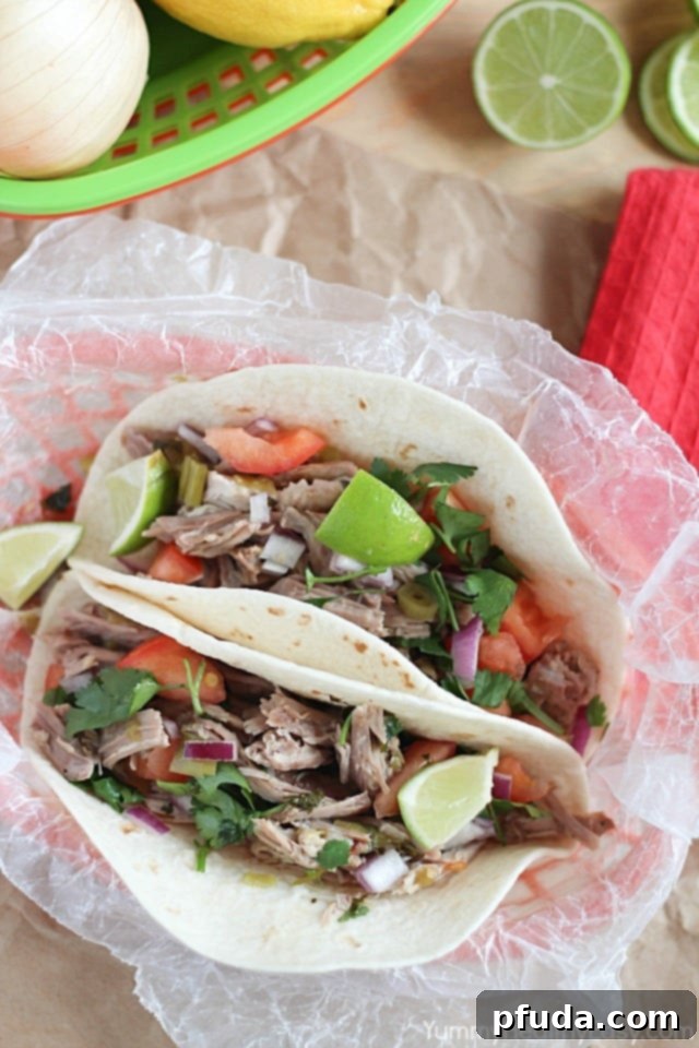 Close-up of shredded pork carnitas topped with fresh cilantro in a bowl