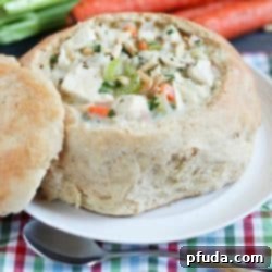 Chicken & Wild Rice Soup in Homemade Bread Bowls