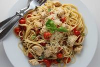 Light and Healthy Spaghetti with Sauteed Chicken and Grape Tomatoes