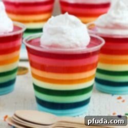 Rainbow Jello Cups: A visually stunning and easy-to-make layered dessert for any celebration.