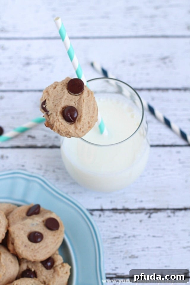 Close-up of fluffy and easy Bisquick Chocolate Chip Cookies.