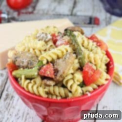 Roasted Asparagus & Mushroom Pesto Pasta Salad - quick & easy pasta salad that's the perfect side dish to any dinner!
