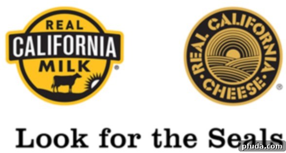 The 'Look for the Seals' graphic for Real California Milk, emphasizing quality and origin.