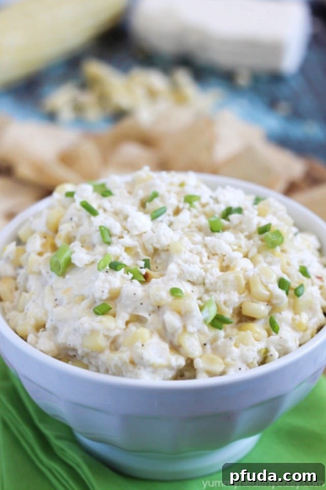 Cheesy Corn Dip - flavorful and creamy dip made from grilled corn and Real California Cotija cheese. Best dip recipe for summer! Cheesy Corn Dip – a flavorful and irresistibly creamy dip featuring grilled corn and authentic Real California Cotija cheese. The perfect summer dip recipe!