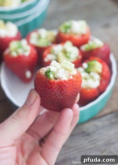 Avocado Feta Stuffed Strawberries, a unique sweet and savory healthy snack