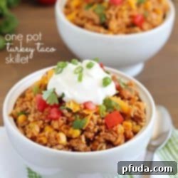 Turkey Taco Skillet - easy and healthy 30 minute meal cooked all in one pot!