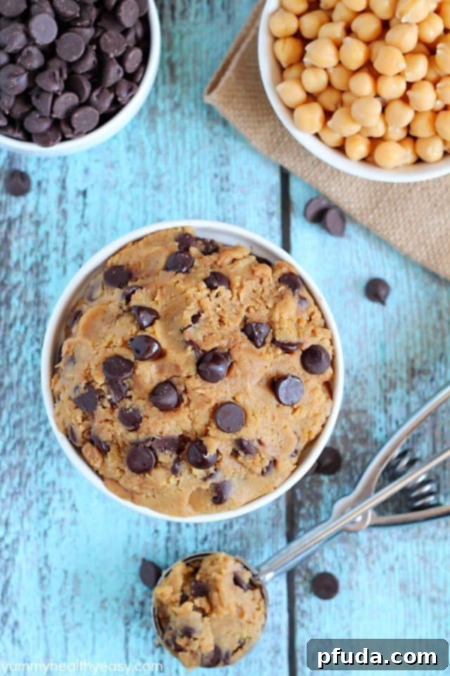 Healthy Eggless Cookie Dough - no-bake cookie dough you can eat with a spoon! It's made from a secret ingredient... garbanzo beans! #glutenfree #dairyfree #vegan