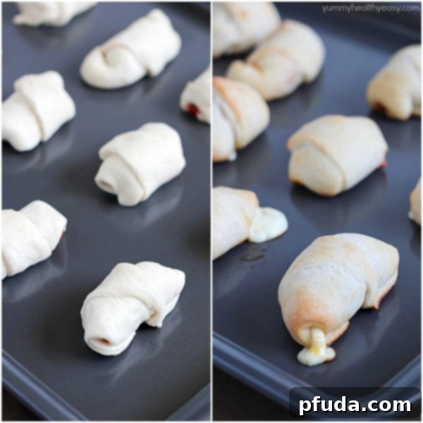 Another image showcasing the step-by-step process of making easy pizza rolls, from dough cutting to rolling, emphasizing the simplicity of the recipe.