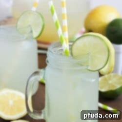 Quick & Easy Fizzy Lemonade, perfect for a hot summer day! Tart, tangy & just a touch fizzy. Simple and delicious with no squeezing required!