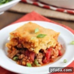 Tamale Pie - flavorful turkey and spices topped with a layer of cornbread. Absolutely delicious!
