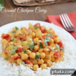 Coconut Chickpea Curry - chickpeas in a creamy curry sauce and served over rice. Quick, easy and absolutely delicious!