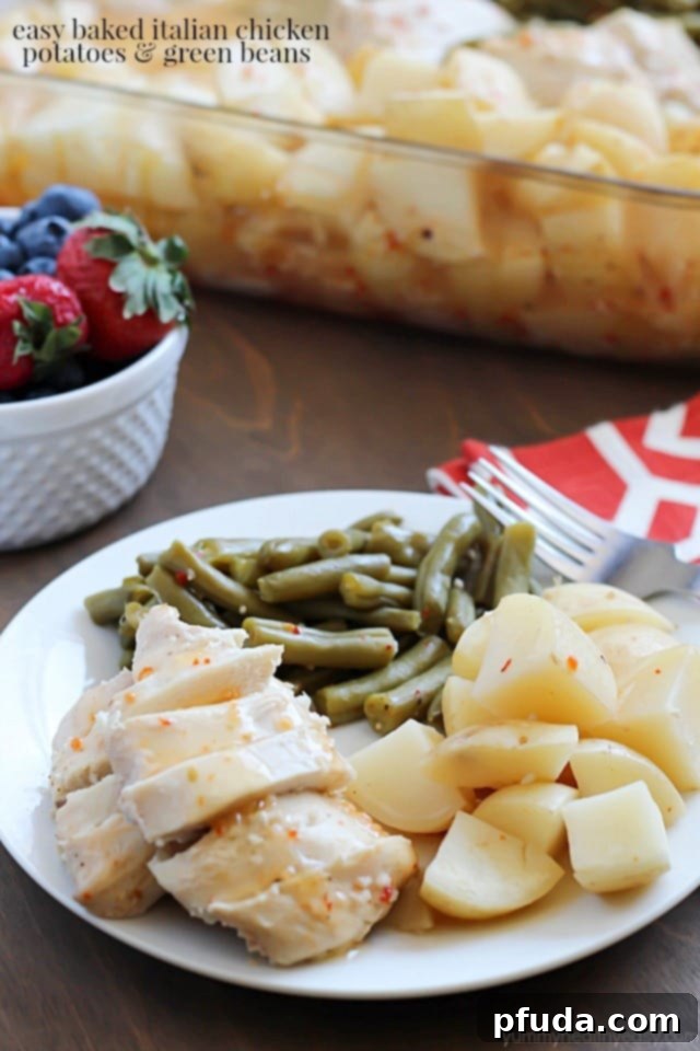 Easy Baked Italian Chicken, Potatoes & Green Beans - dinner the whole family will love!