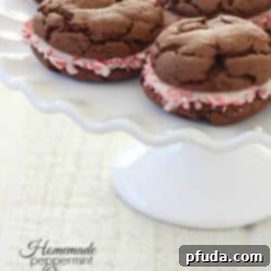 Homemade Peppermint Oreos - easy cake mix cookies with a yummy peppermint filling! They make a simple but unique holiday treat.