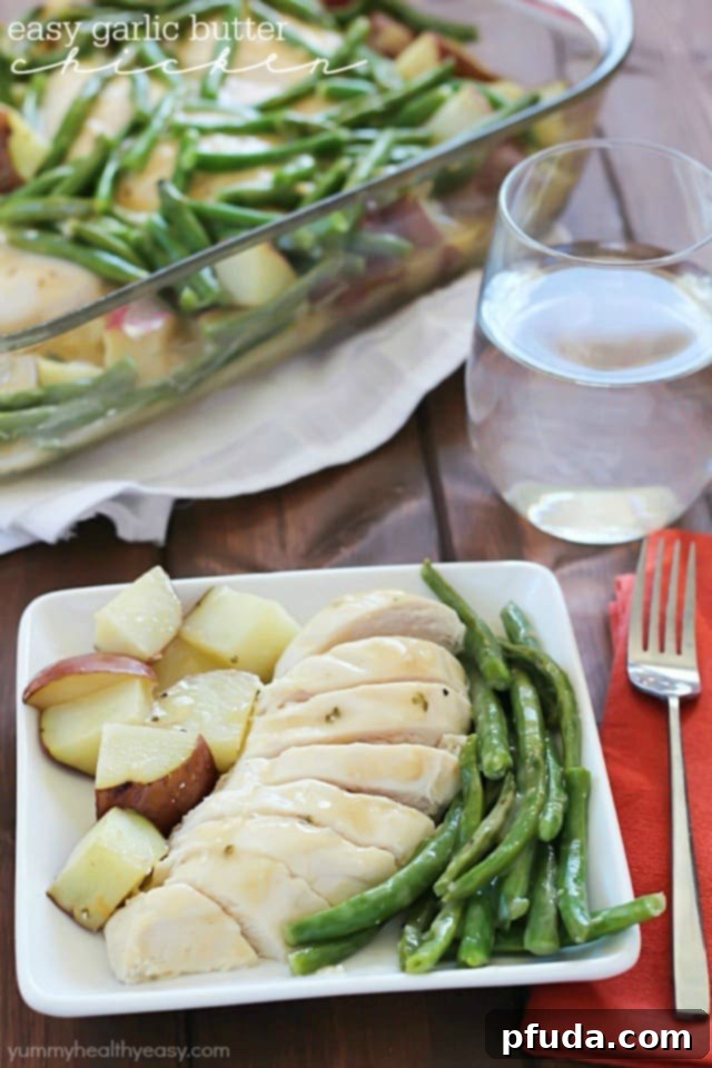 Garlic Butter Chicken with Green Beans and Potatoes One-Pot Dinner 2 A beautifully plated one-pot garlic butter chicken with vibrant green beans and golden roasted potatoes, showcasing a complete and inviting meal.