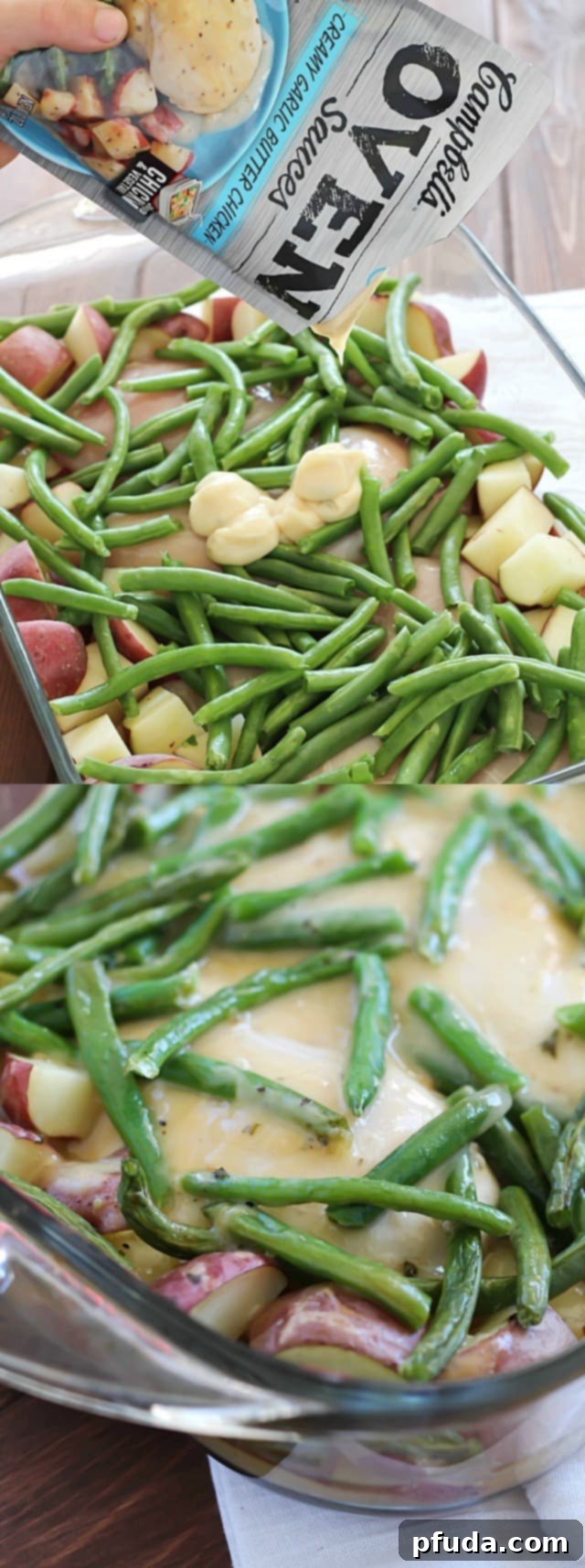 Garlic Butter Chicken with Green Beans and Potatoes One-Pot Dinner 5 The perfectly roasted one-pot garlic butter chicken with tender potatoes and vibrant green beans, fresh out of the oven and ready to serve.