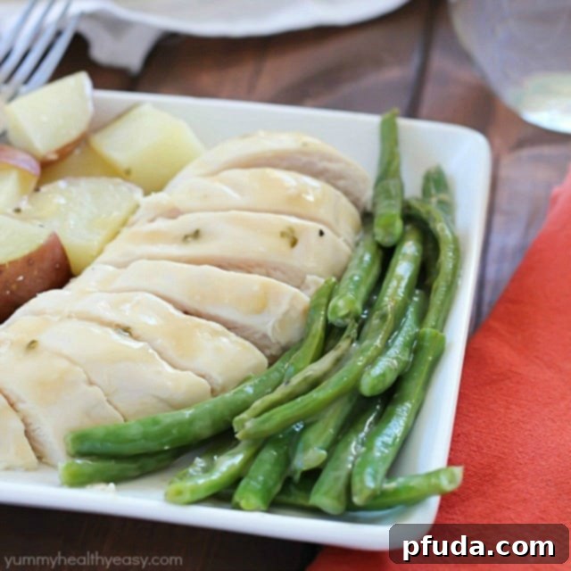 Garlic Butter Chicken with Green Beans and Potatoes One-Pot Dinner 8 A serving of One-Pot Garlic Butter Chicken, Green Beans & Potatoes on a plate, ready to be enjoyed as a wholesome family meal.