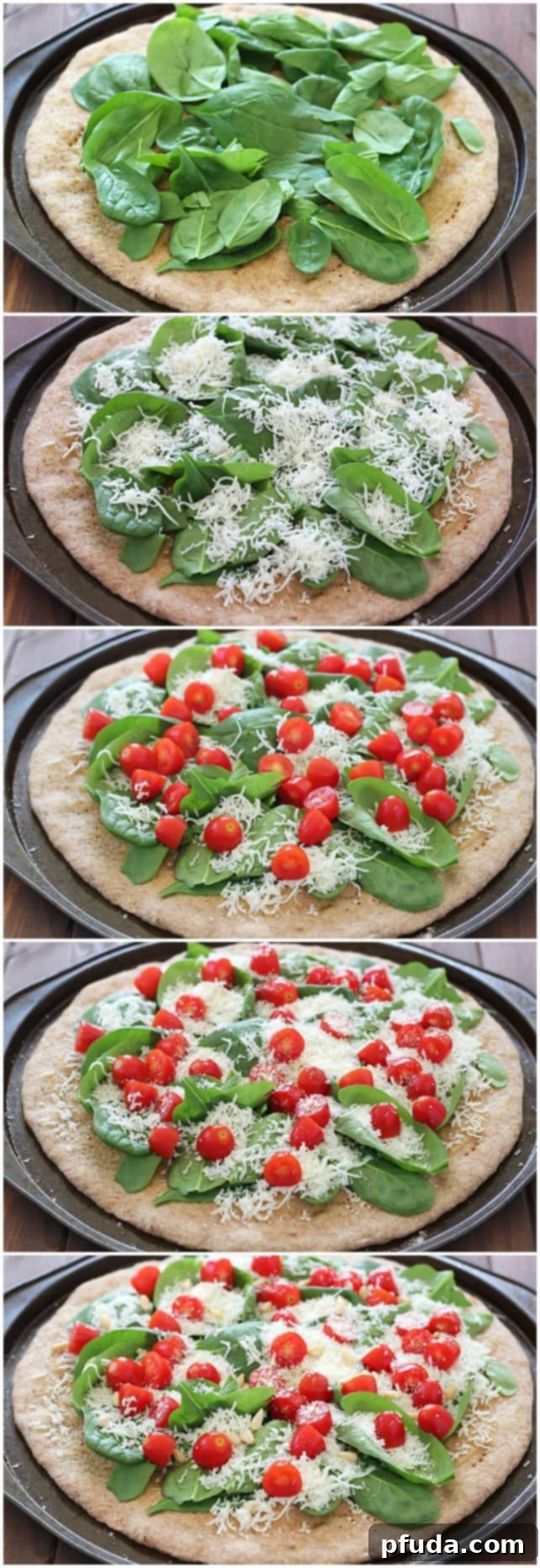 Artisan Whole Wheat Pizza Roasted Garlic Spinach and Tomato 2 Fully baked Roasted Garlic, Spinach & Tomato Whole Wheat Pizza with pine nuts