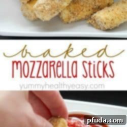 Quick and easy Baked Mozzarella Sticks for the win! A fast crowd-pleasing appetizer of warm and gooey cheese dipped in marinara sauce - yum!