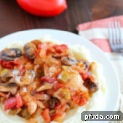 Rustic Italian Chicken Cacciatore 2 This Easy Chicken Cacciatore Recipe is full of chicken and vegetables in a flavorful tomato sauce. It's an easy, comforting and healthy dinner the whole family will love!
