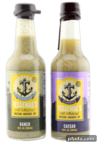 Tessemae's Dairy Free All Natural Ranch & Caesar Dressings, highlighting their dairy-free and clean ingredient philosophy.