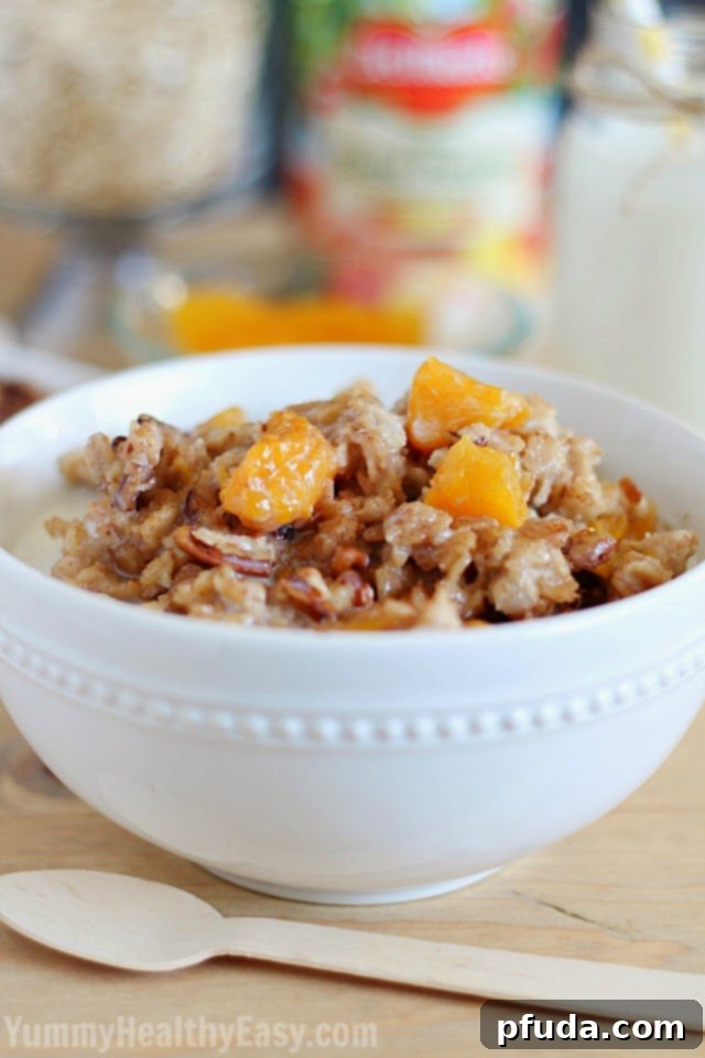 Slow Cooked Peach and Oat Delight 2 This Slow Cooker Peach Oatmeal is an easy, healthy and delicious breakfast! AD