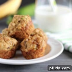 Moist, healthy and delicious Banana-Zucchini Mini Crumb Muffins. Perfect for breakfast or a quick snack.