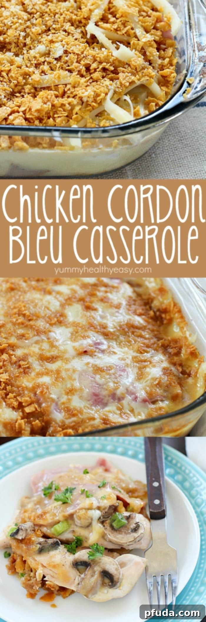 Full-length image of the Chicken Cordon Bleu Casserole, showcasing its layers and comforting appeal as an easy family dinner.