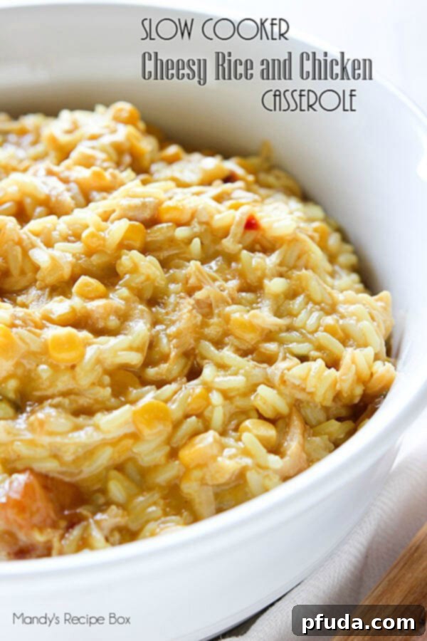 30+ Irresistible Slow Cooker Recipes 2 Slow Cooker Cheesy Rice and Chicken Casserole {Mandy's Recipe Box}