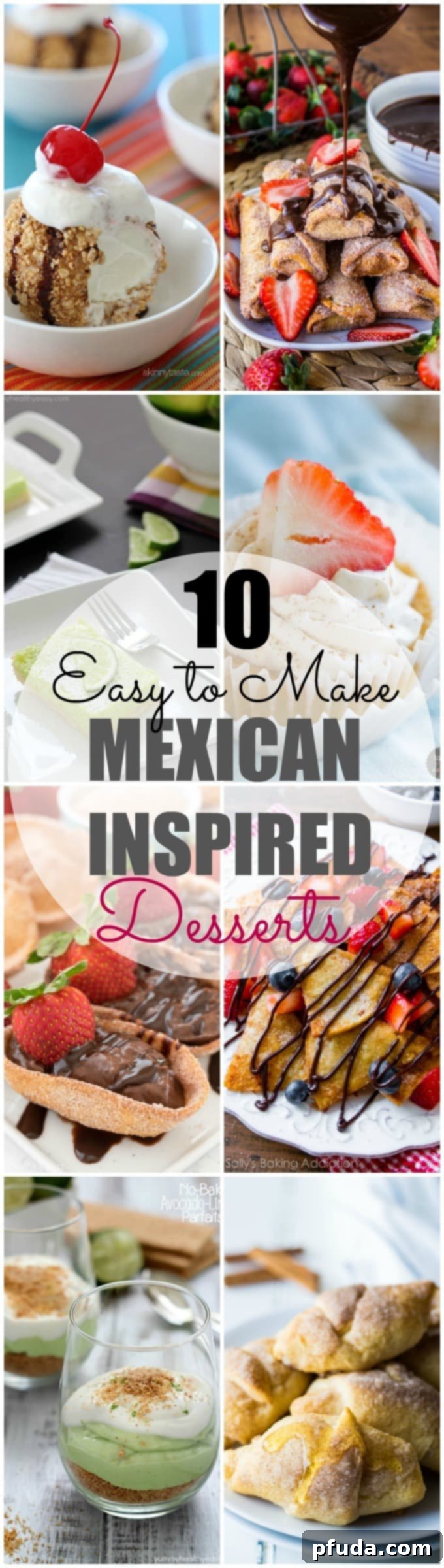 A vibrant collection of easy Mexican inspired desserts, including churro chips, lime bars, and ice cream